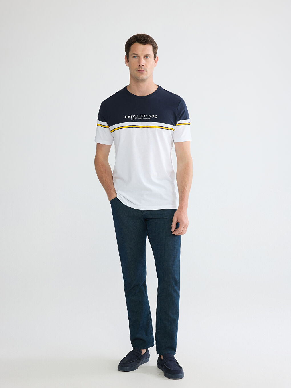  Bisiklet Yaka Renk Bloklu  Erkek Tişört-1