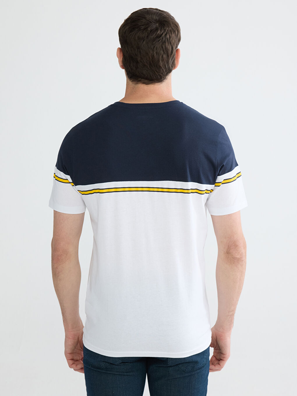  Bisiklet Yaka Renk Bloklu  Erkek Tişört-3