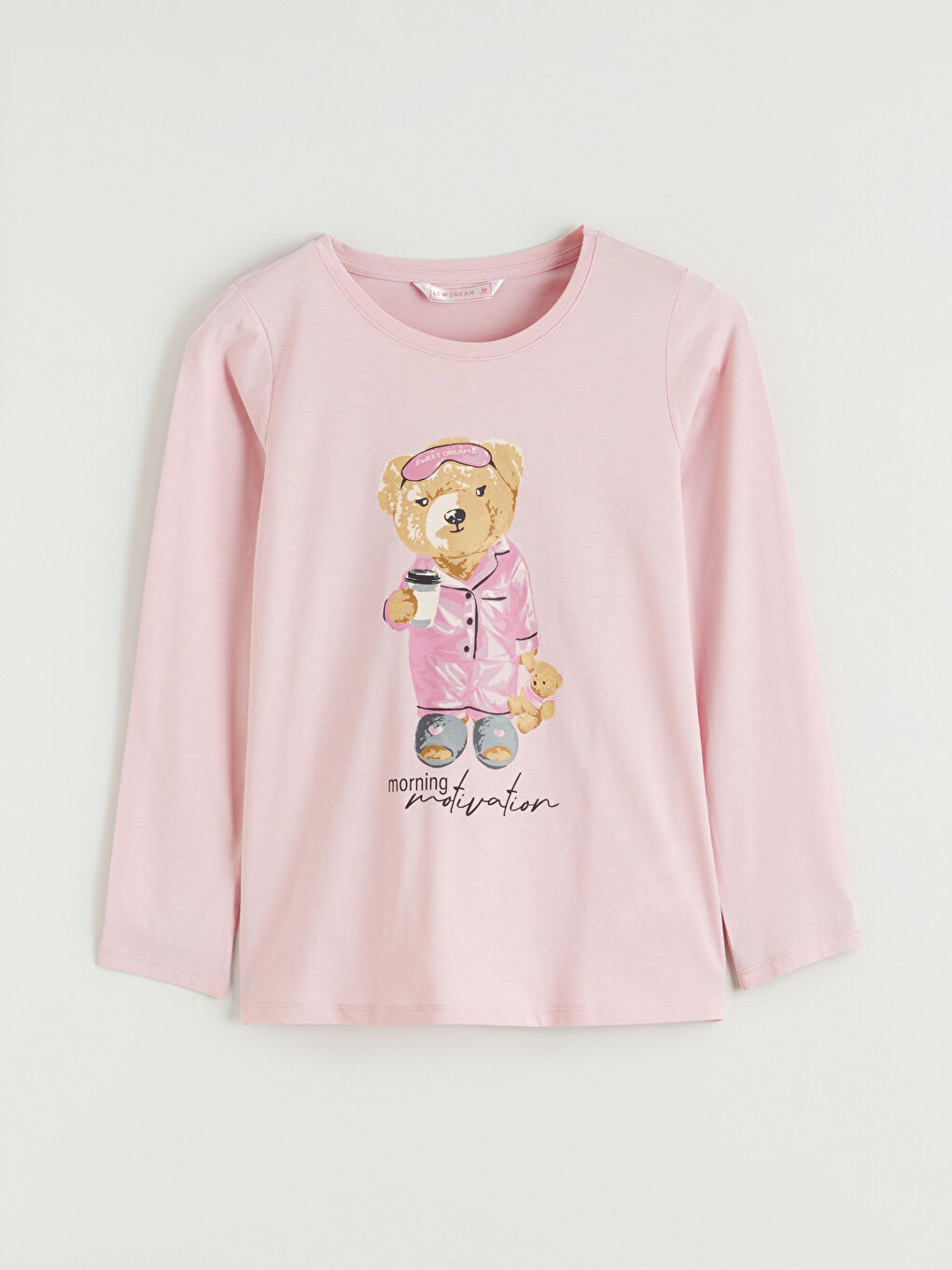 Pembe Bisiklet Yaka Ayı Teddy Baskılı Kadın Pijama Takım-5