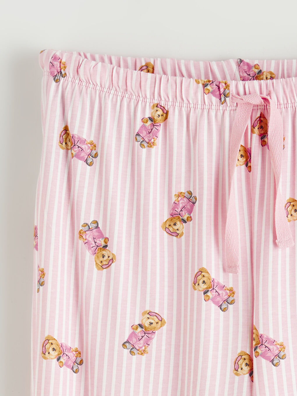 Pembe Bisiklet Yaka Ayı Teddy Baskılı Kadın Pijama Takım-8