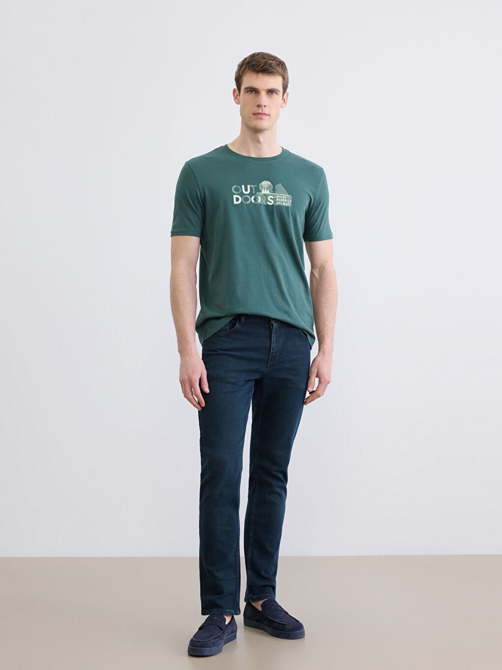 Bisiklet Yaka Baskılı Erkek Tişört-1