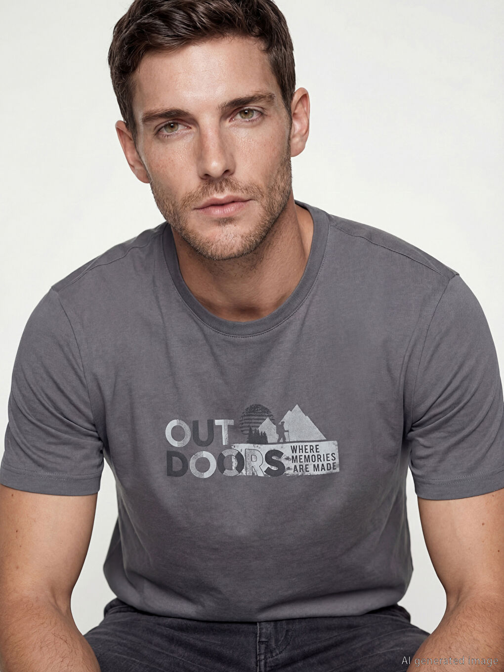 Bisiklet Yaka Baskılı Erkek Tişört