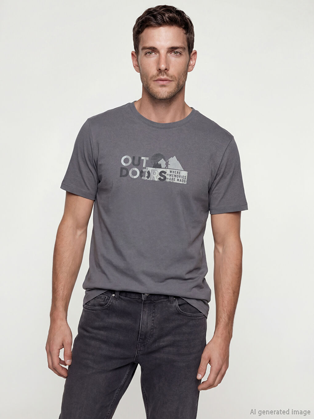 Bisiklet Yaka Baskılı Erkek Tişört-1