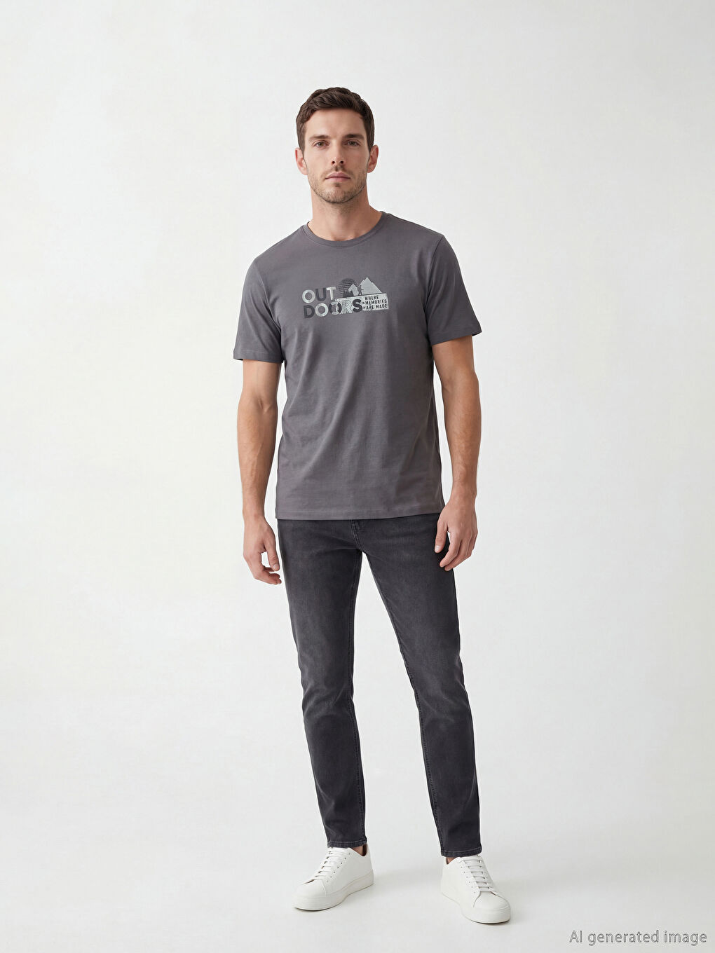 Bisiklet Yaka Baskılı Erkek Tişört-2