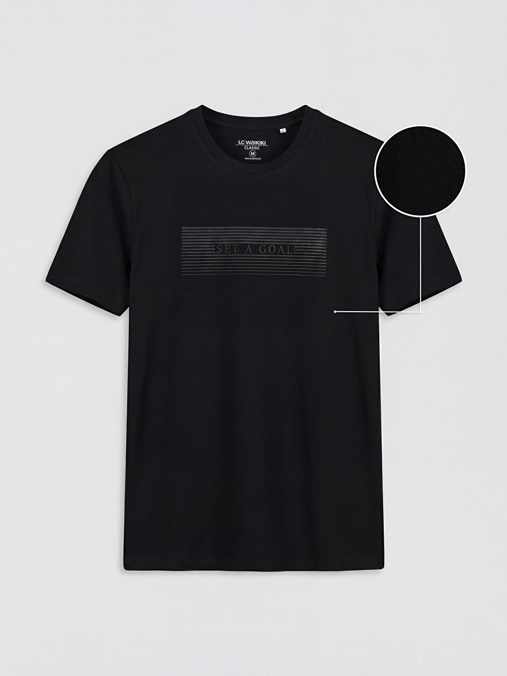 Siyah Bisiklet Yaka Baskılı Penye Erkek Tişört-4