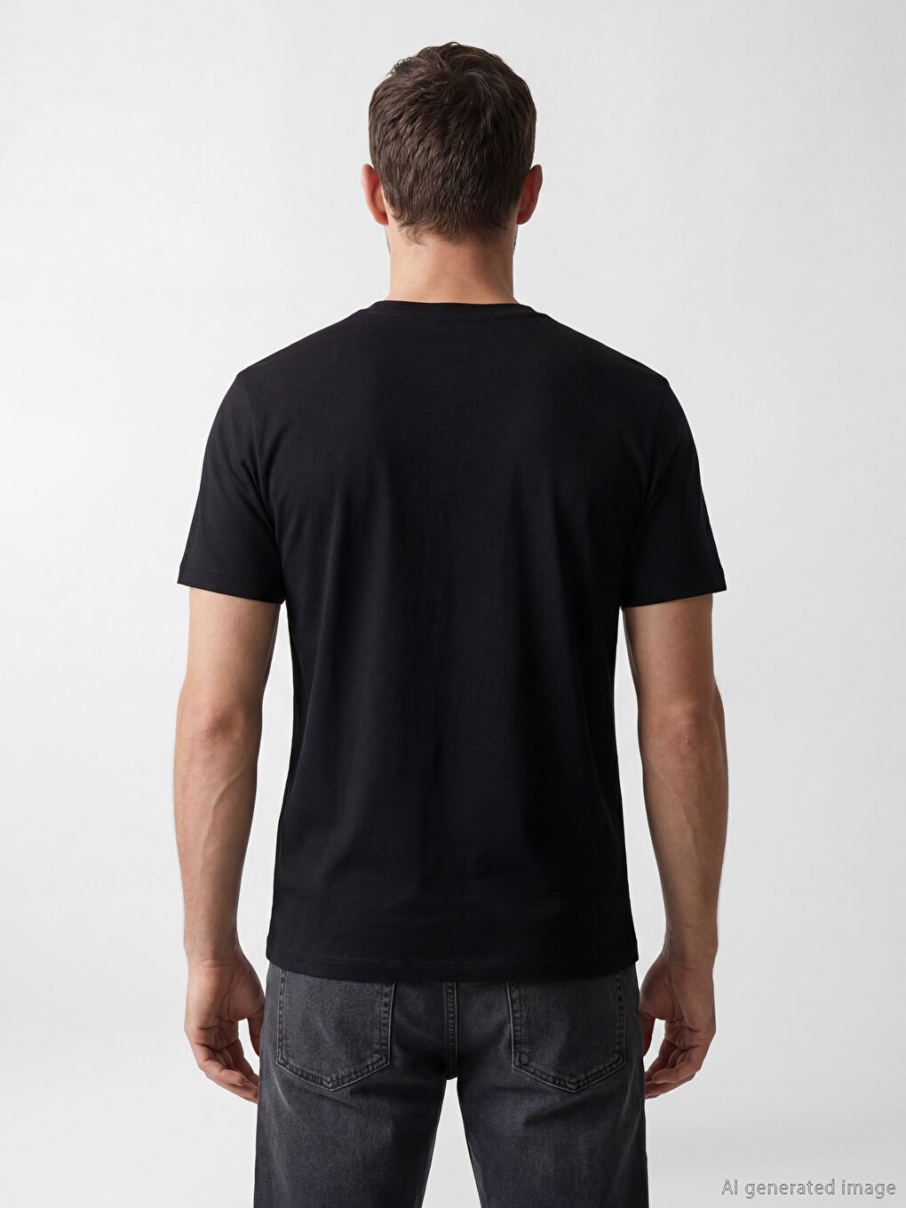 Siyah Bisiklet Yaka Baskılı Penye Erkek Tişört-3