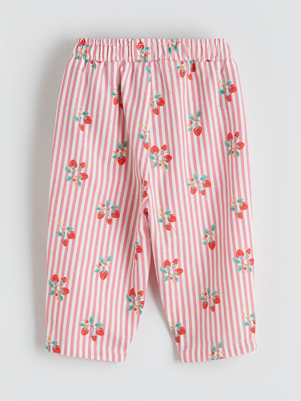 Ekru Çilek Baskılı Kız Bebek Gabardin Pantolon-2
