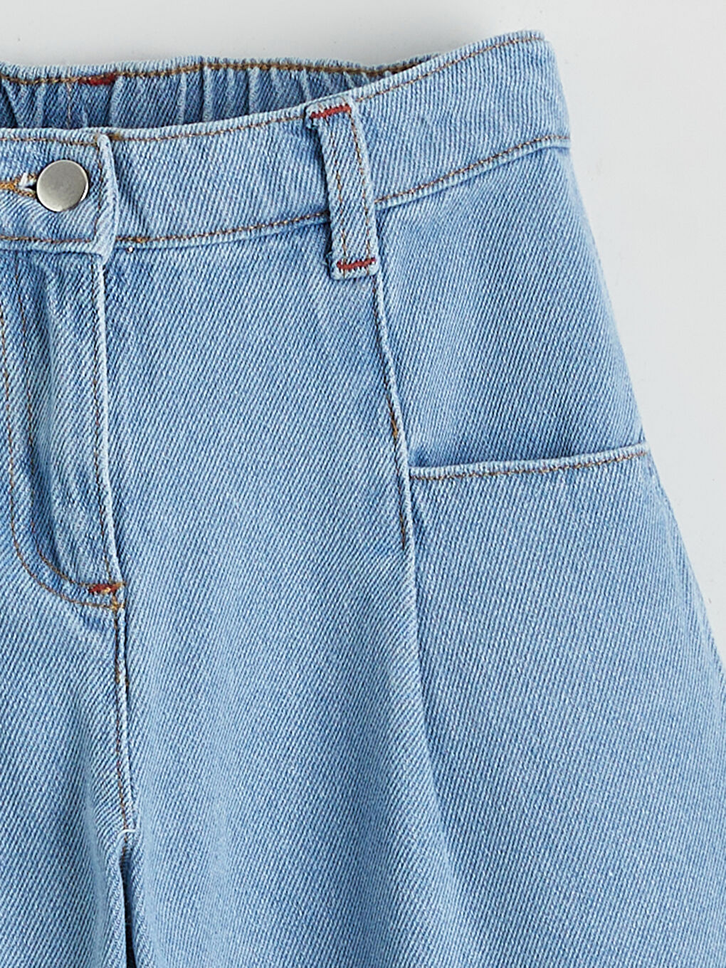 İndigo Beli Lastikli Wideleg Kız Çocuk Jean Pantolon-1