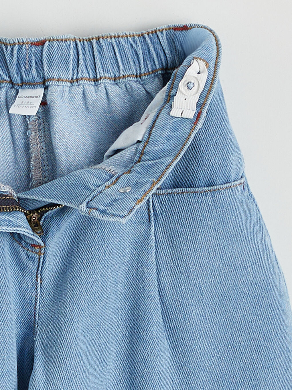 İndigo Beli Lastikli Wideleg Kız Çocuk Jean Pantolon-2