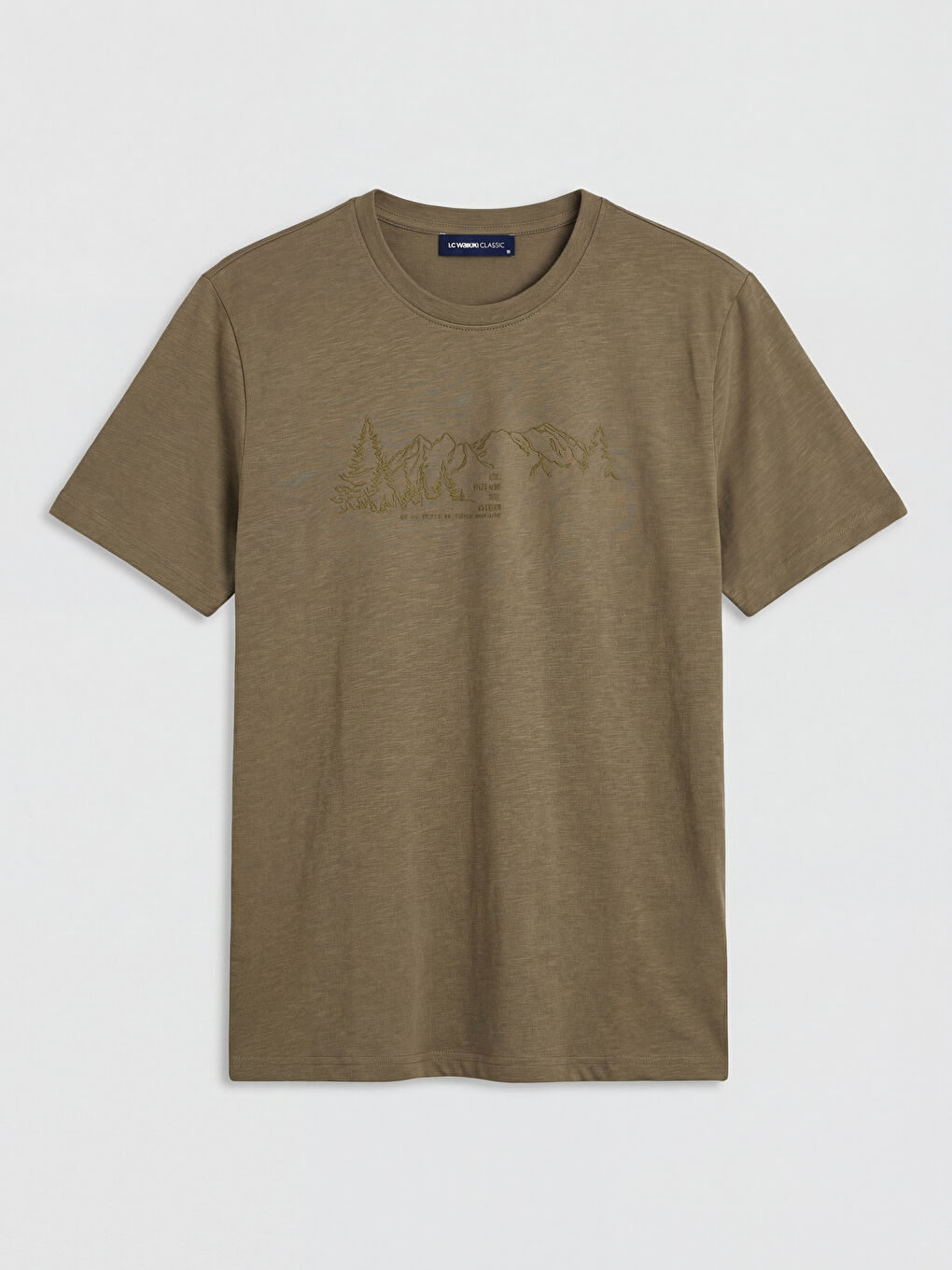 Haki Bisiklet Yaka Baskılı Erkek Tişört-4