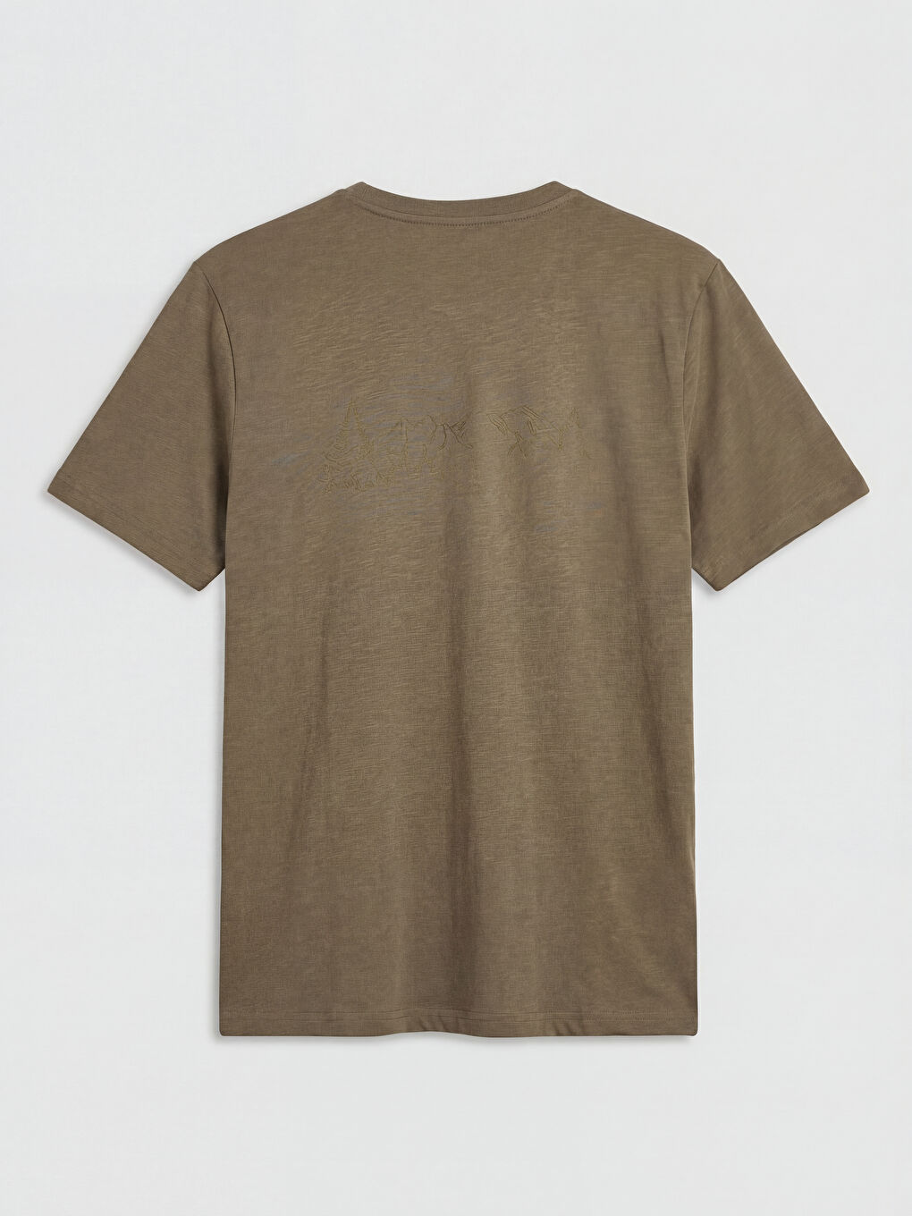 Haki Bisiklet Yaka Baskılı Erkek Tişört-5