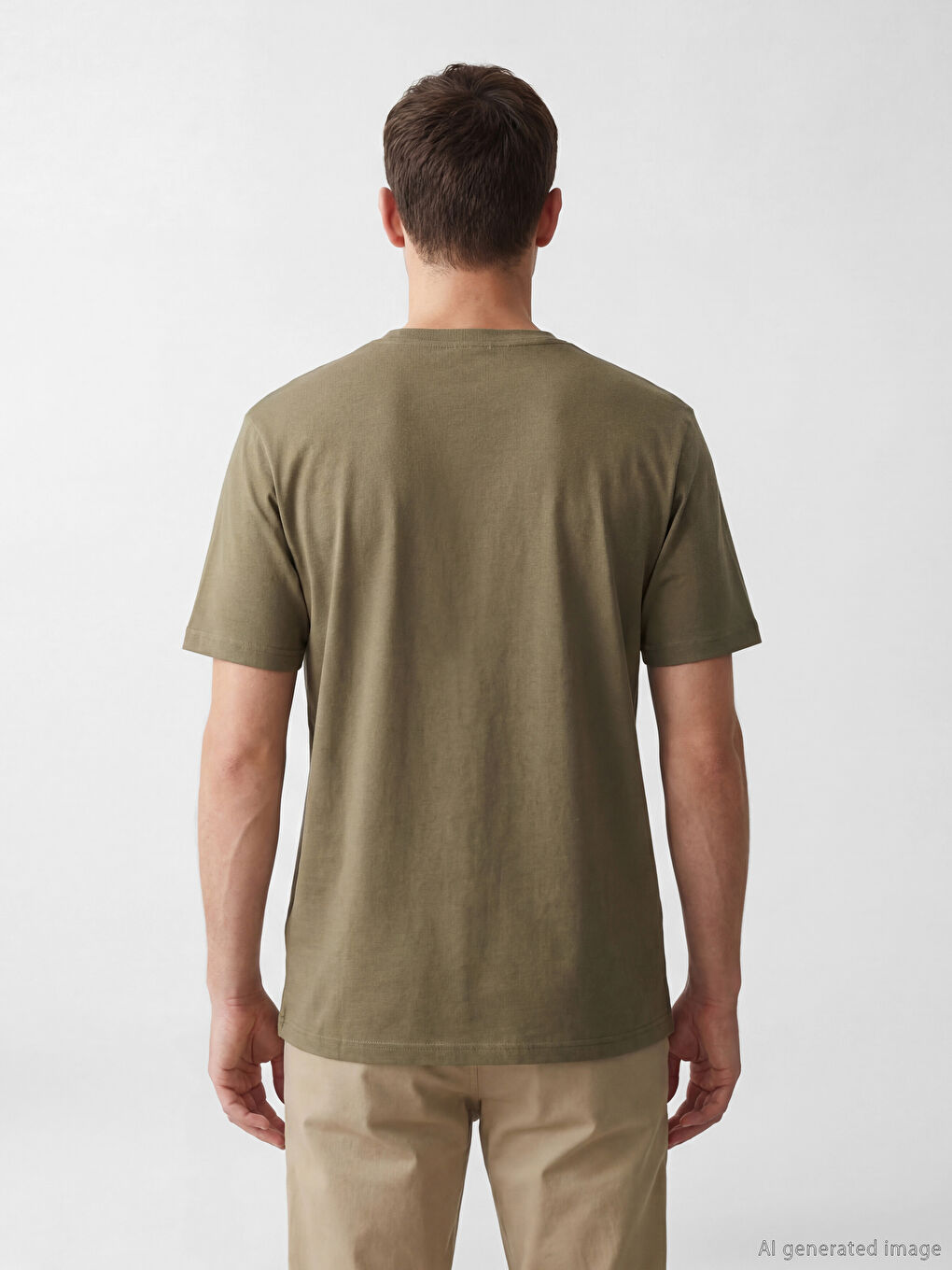 Haki Bisiklet Yaka Baskılı Erkek Tişört-3