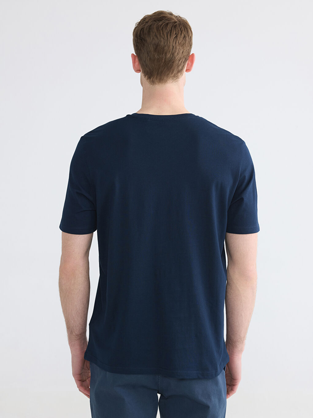 Lacivert Bisiklet Yaka Baskılı Erkek Tişört-3