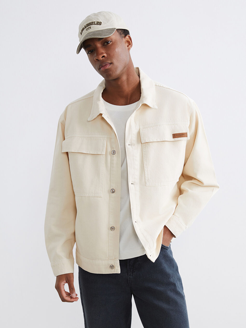 Bej Loose Fit Erkek Jean Ceket