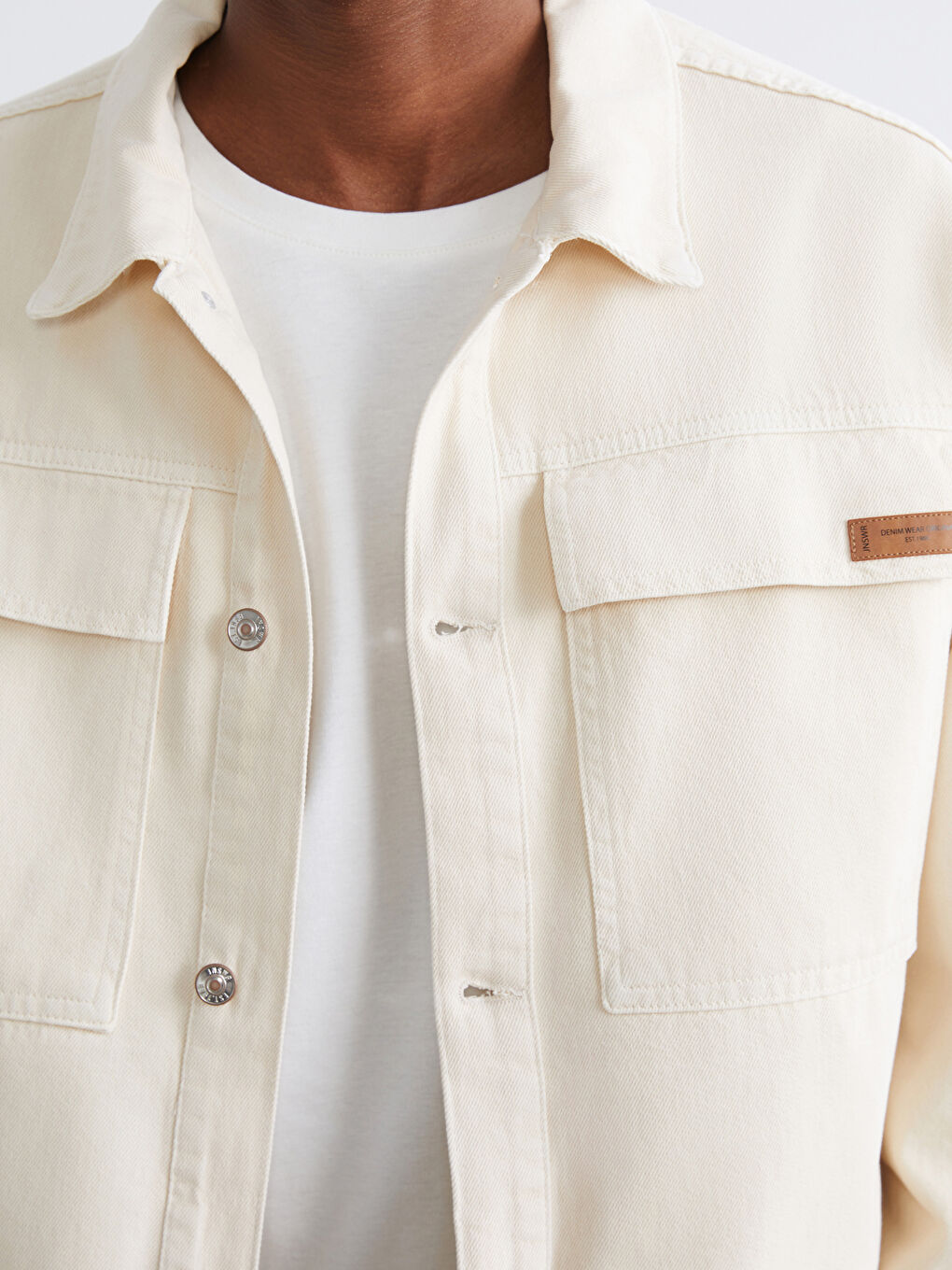 Bej Loose Fit Erkek Jean Ceket-3