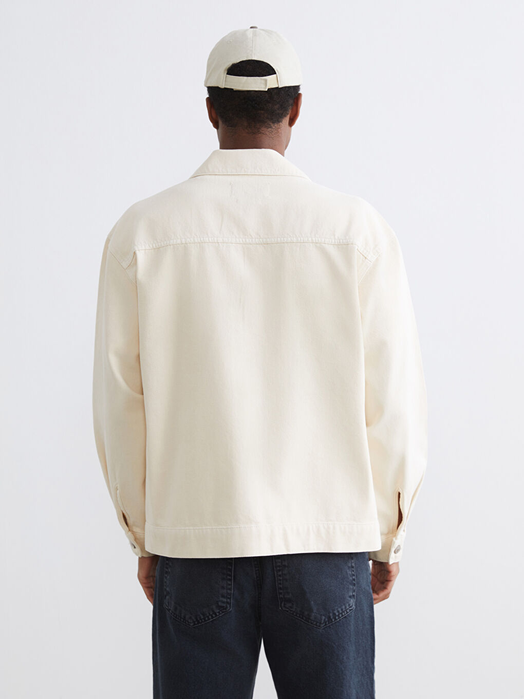 Bej Loose Fit Erkek Jean Ceket-4