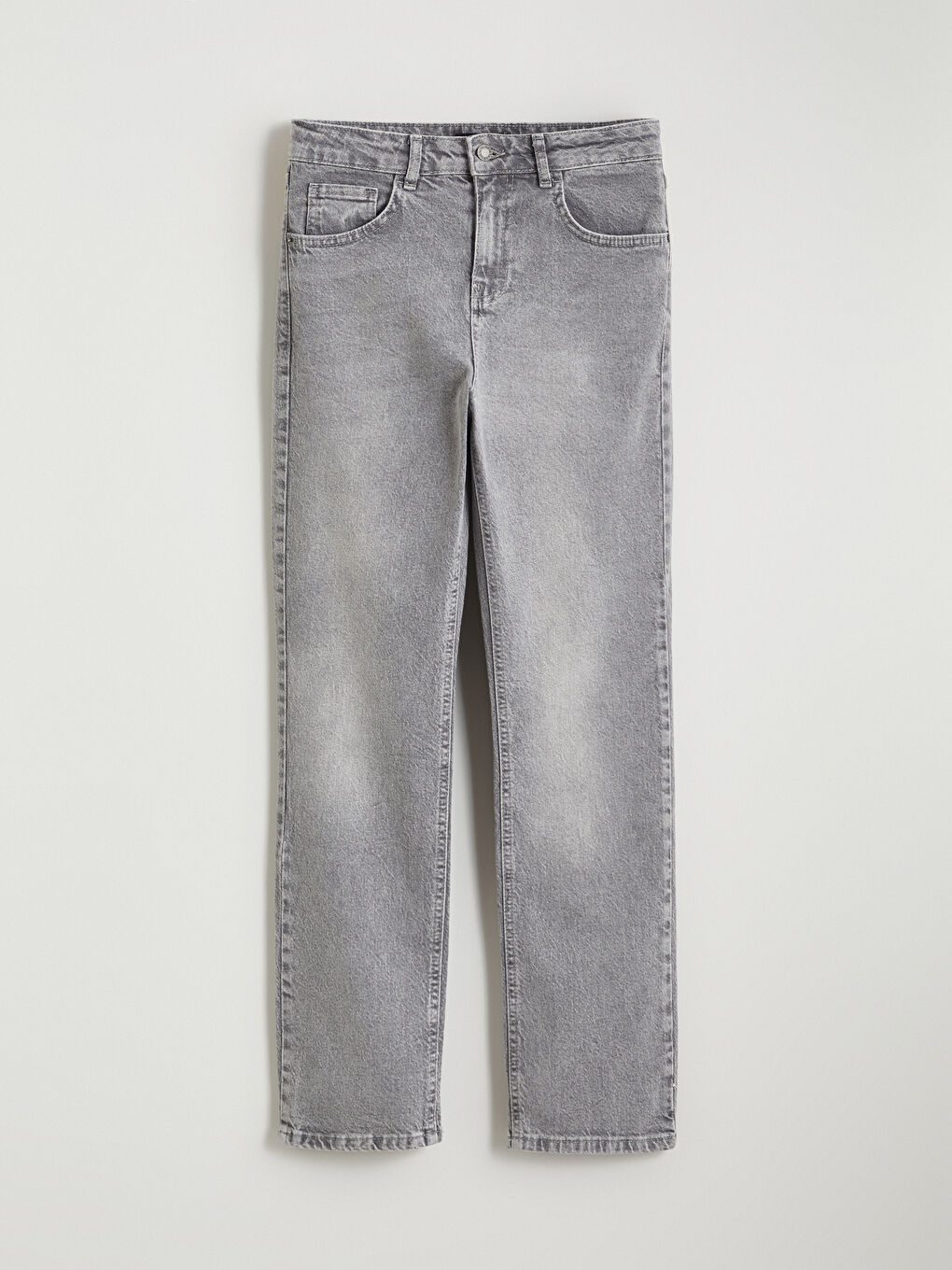 Gri Mom Fit Kadın Jean Pantolon-4