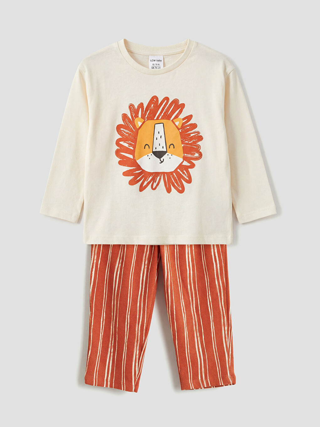 Ekru Aslan Baskılı ve Çizgili Erkek Bebek Pijama Takımı-2