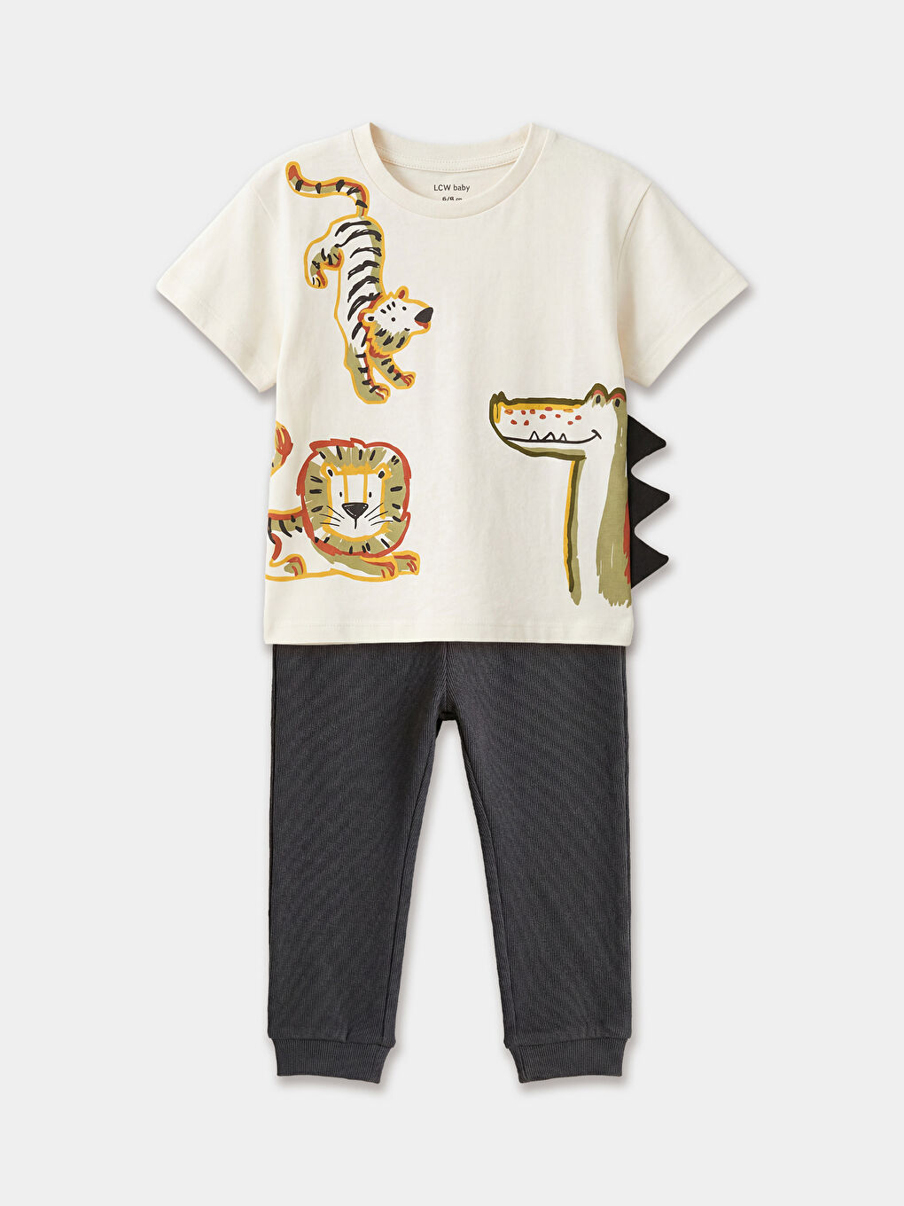 Ekru Bisiklet Yaka Erkek Bebek Tişört ve Pantolon