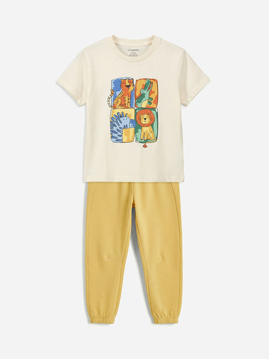 Ekru Hayvan Baskılı Erkek Bebek Takım