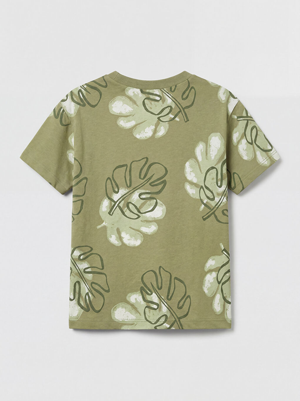 Yeşil Yaprak Desenli Bisiklet Yaka Erkek Bebek Tişört-1