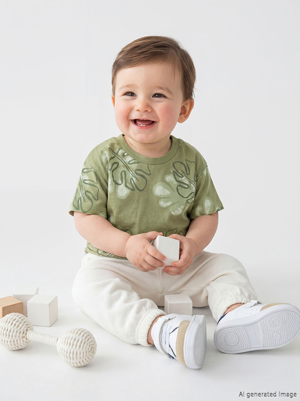 Yaprak Baskılı Erkek Bebek Tişört ve Pantolon