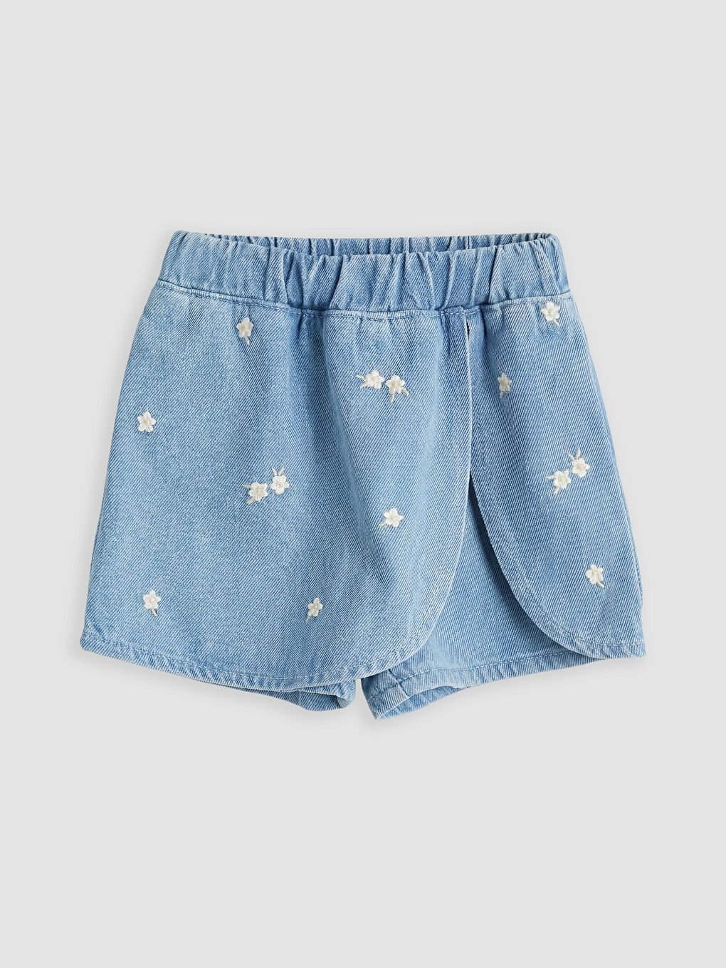 İndigo Kız Bebek Çiçek Nakışlı Jean Şort Etek