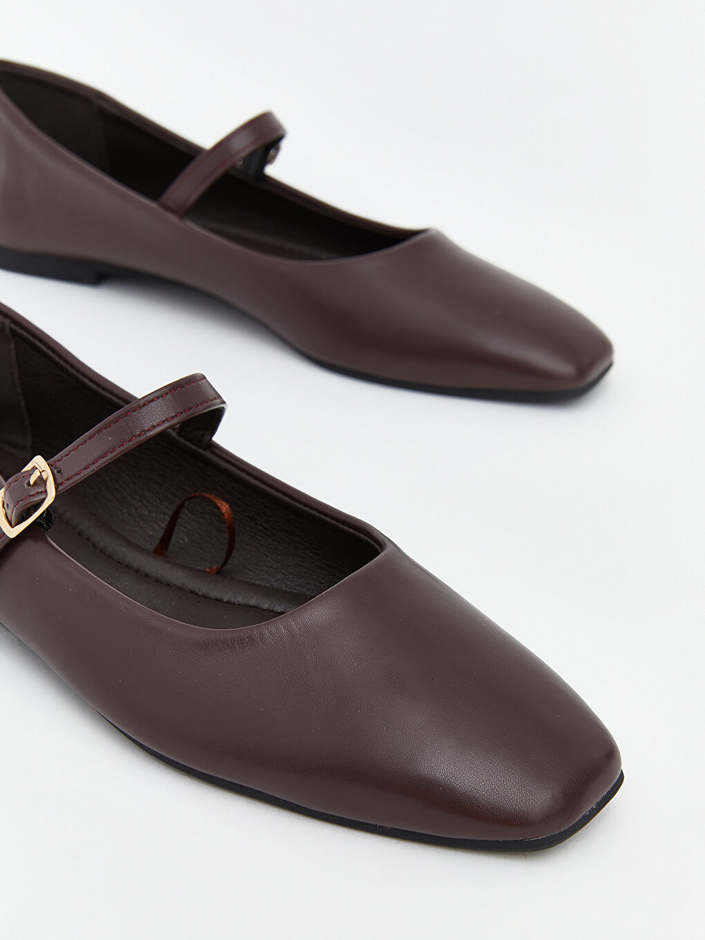 Square-toe, leather-look ballet flats for women.-2