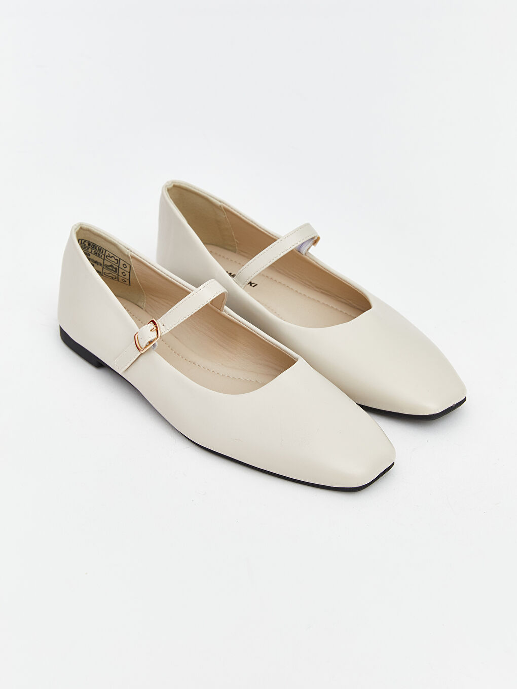 Square-toe faux leather ballet flats.