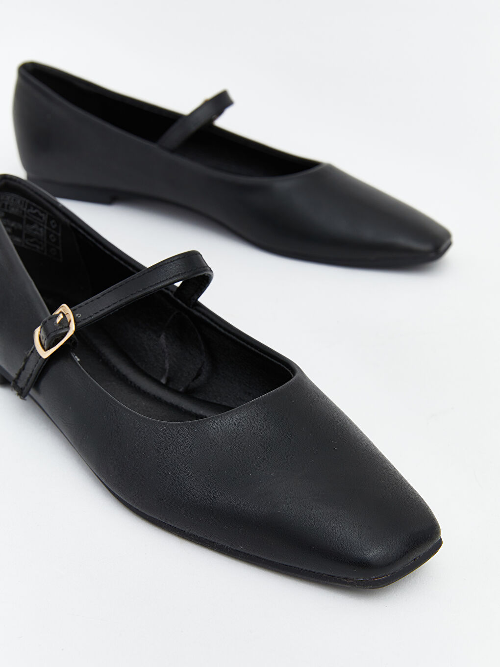 Square-toe, leather-look ballet flats for women.-2