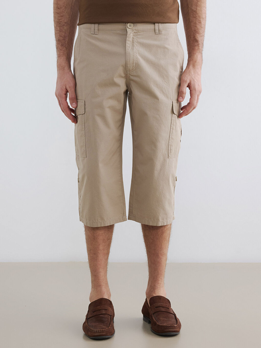 Bej Regular Fit Erkek Kargo Şort-1