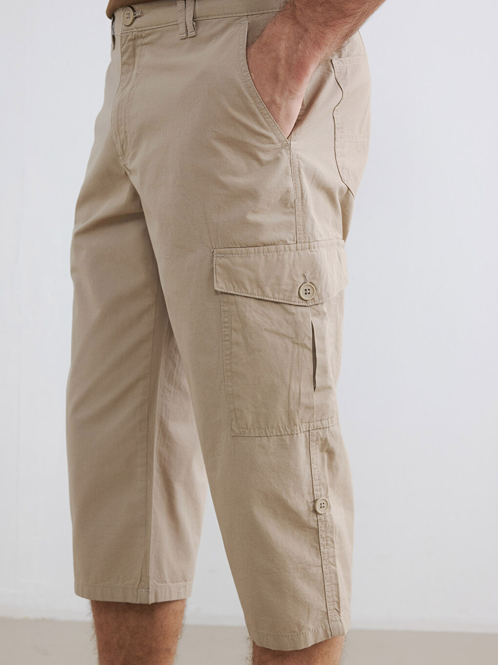 Bej Regular Fit Erkek Kargo Şort-2