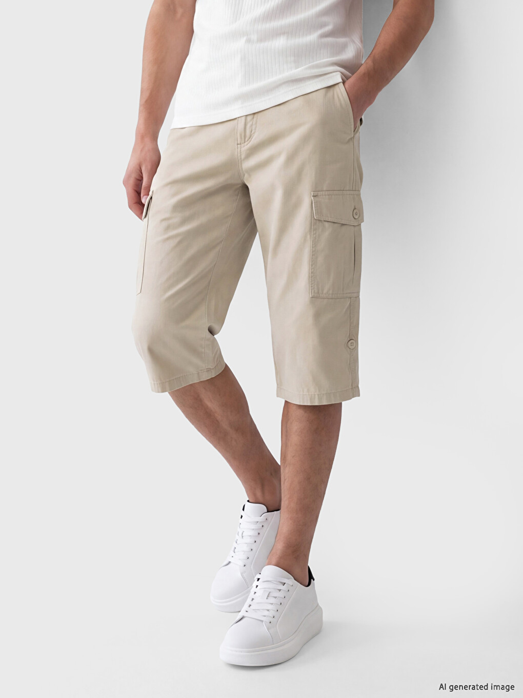 Bej Regular Fit Erkek Kargo Şort-1