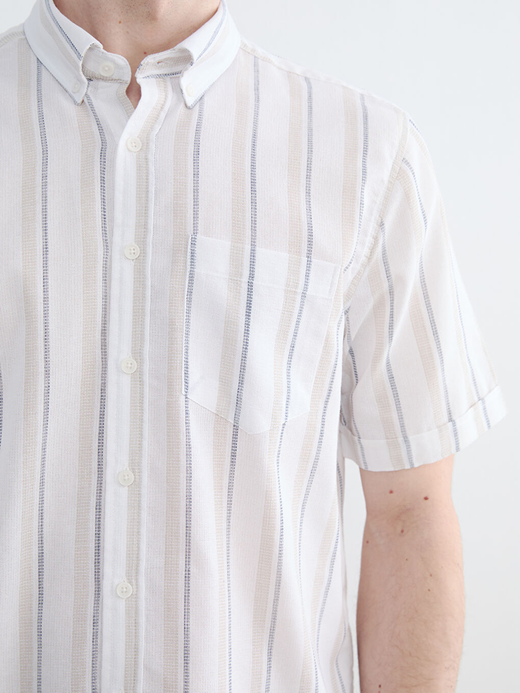 Bej Regular Fit Armürlü Erkek Gömlek-2