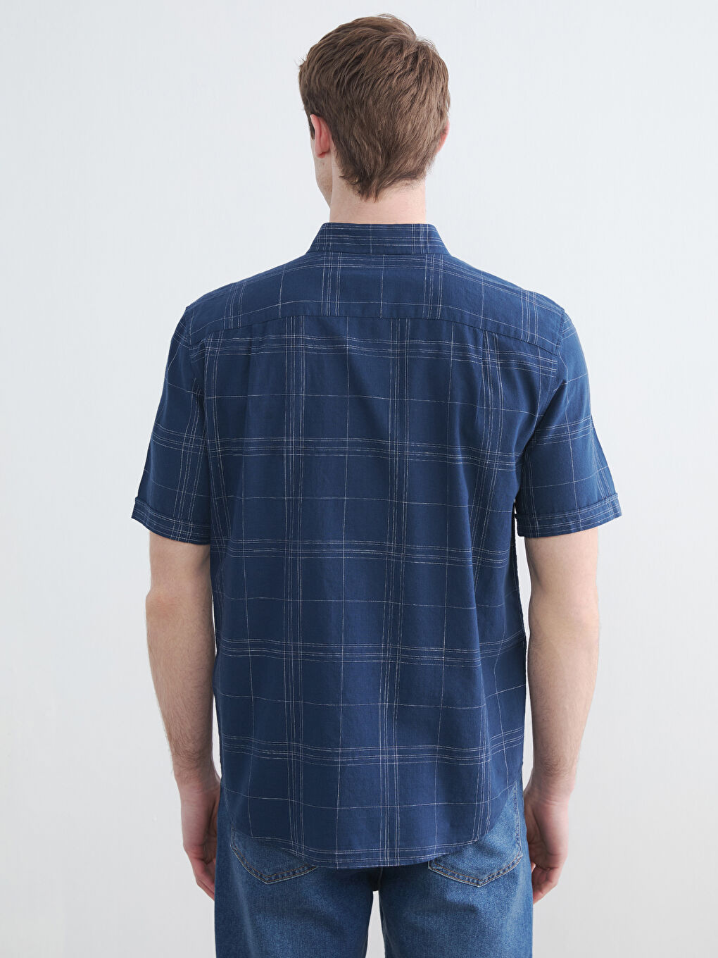 Lacivert Regular Fit Ekose Erkek Gömlek-3