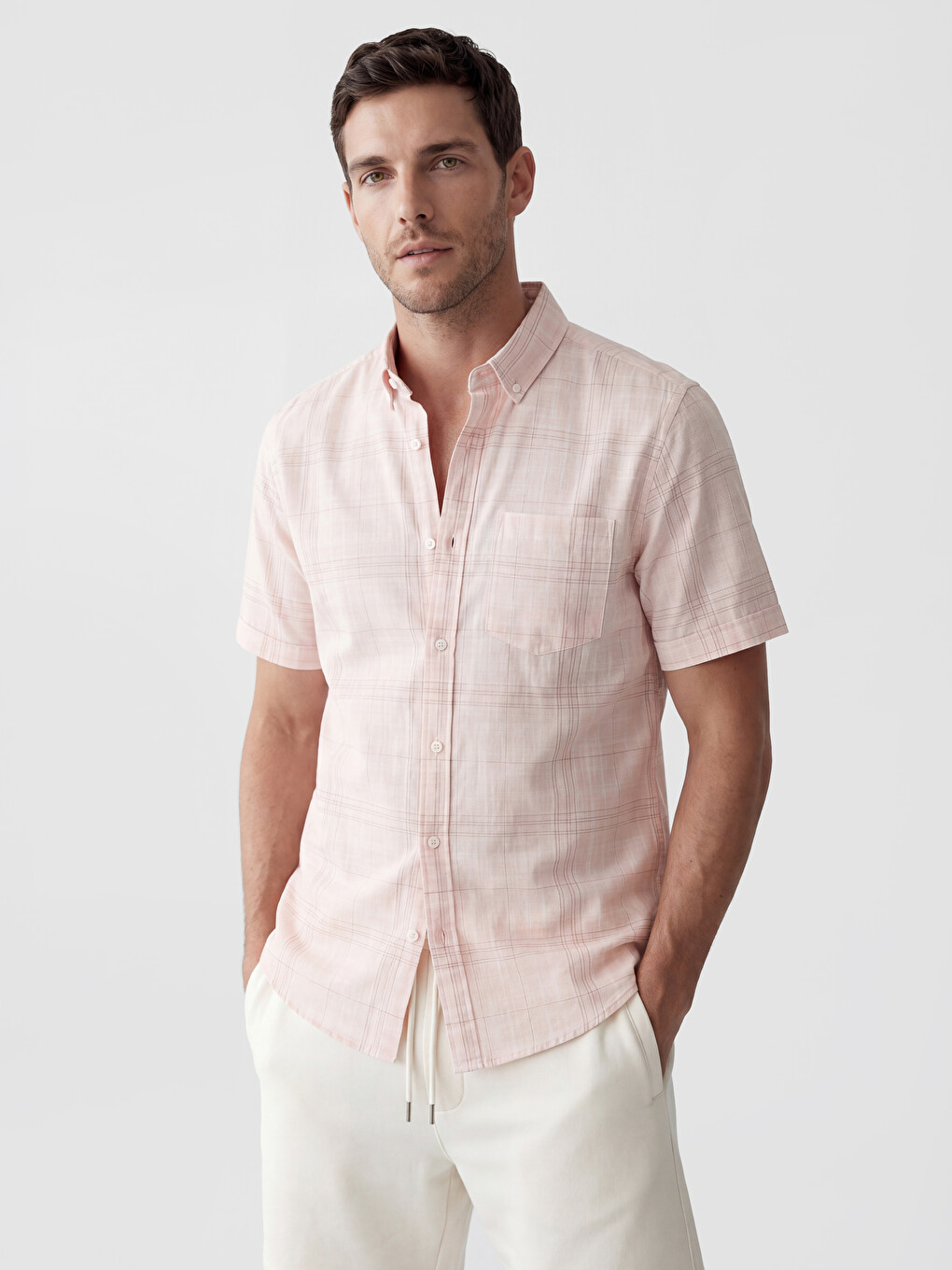 Pembe Regular Fit Ekose Poplin Erkek Gömlek