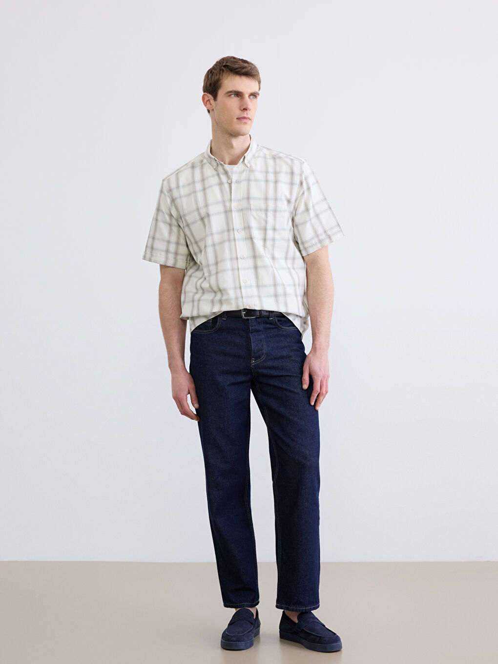 Bej Regular Fit Uzun Kollu Erkek Gömlek-1