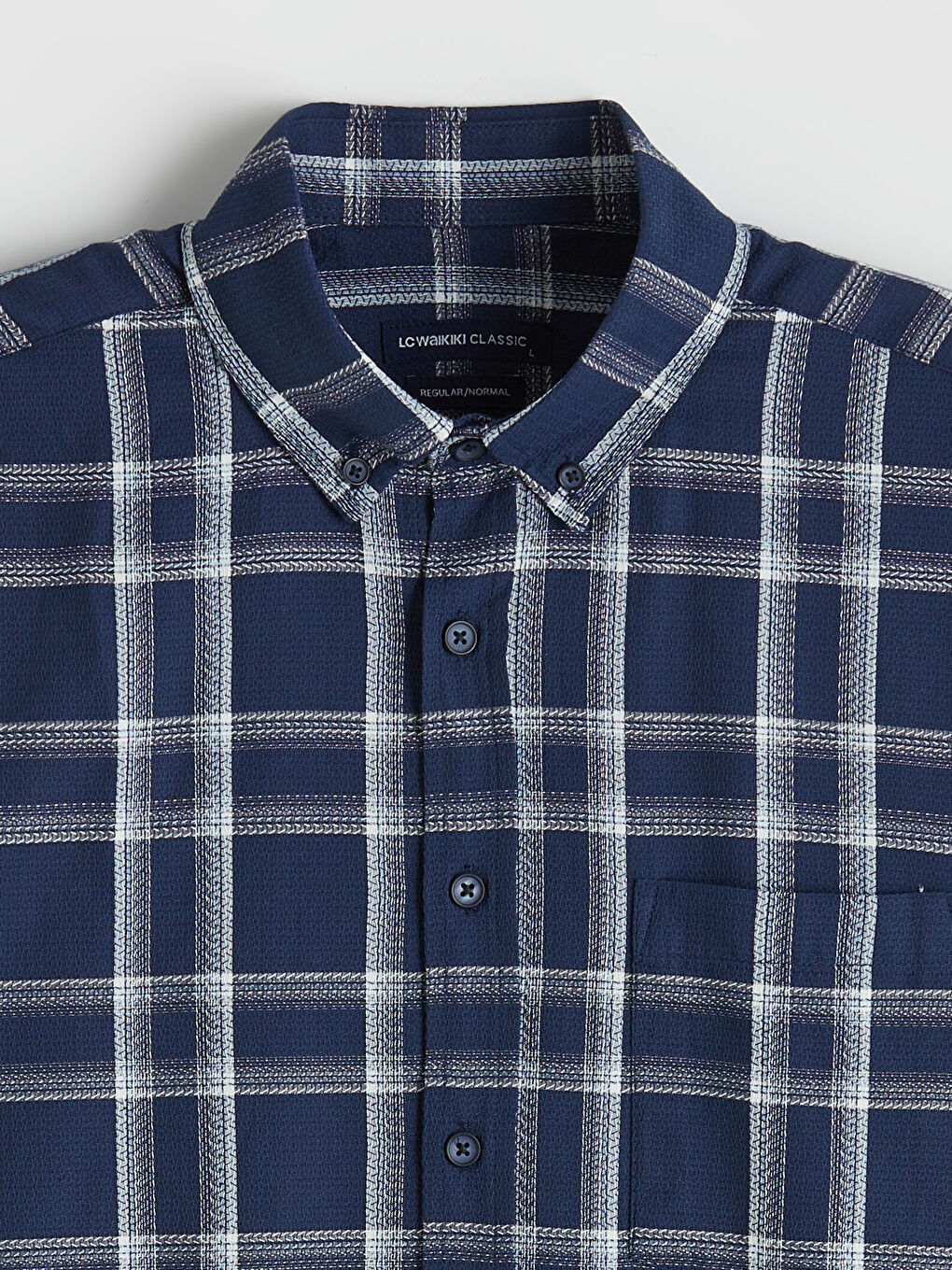 Lacivert Regular Fit Ekose Armürlü Erkek Gömlek-1