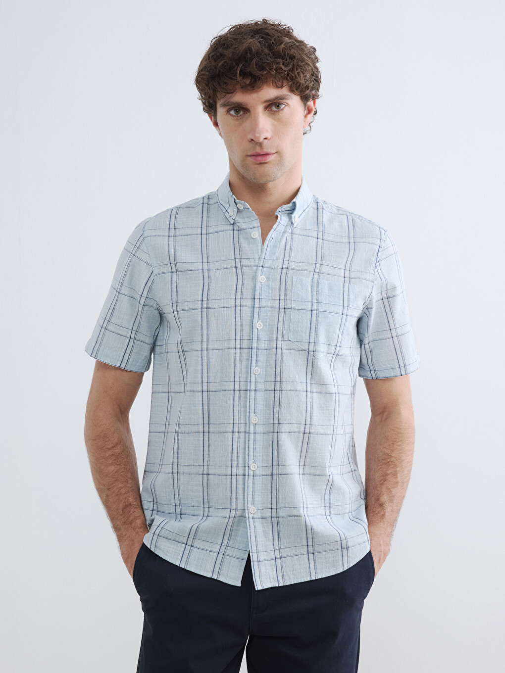 Regular Fit Plaid Poplin Men's Shirt-1