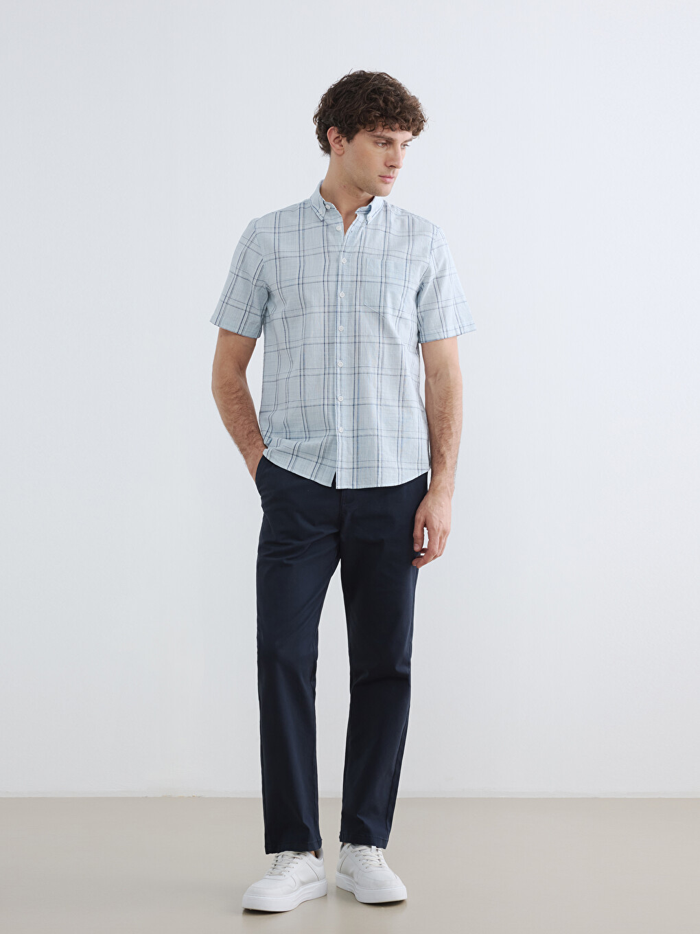Regular Fit Plaid Poplin Men's Shirt-2