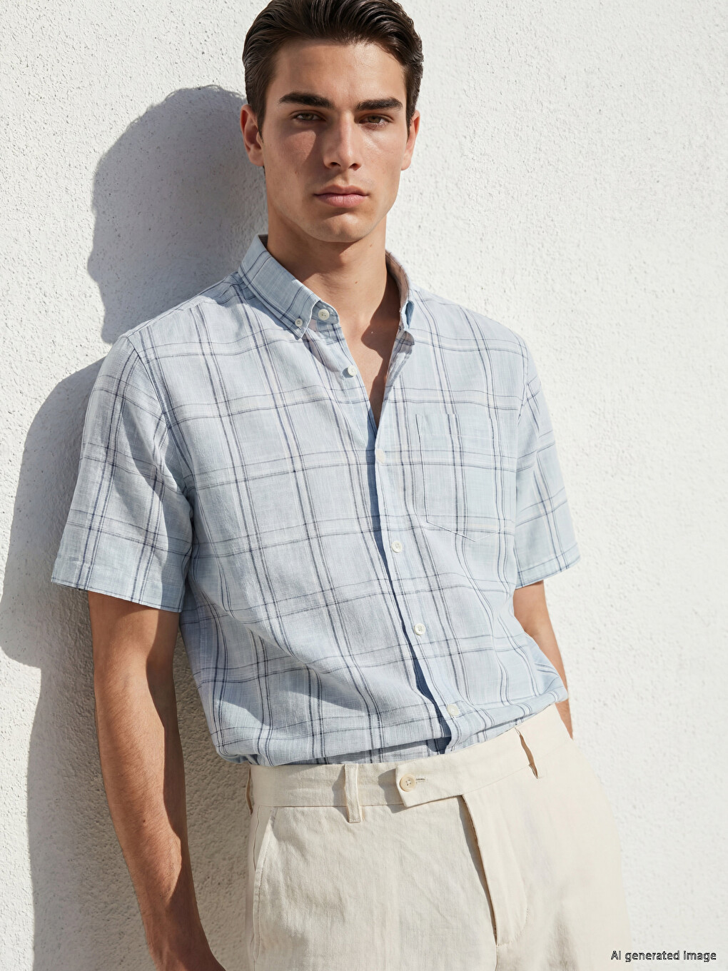 Regular Fit Plaid Poplin Men's Shirt