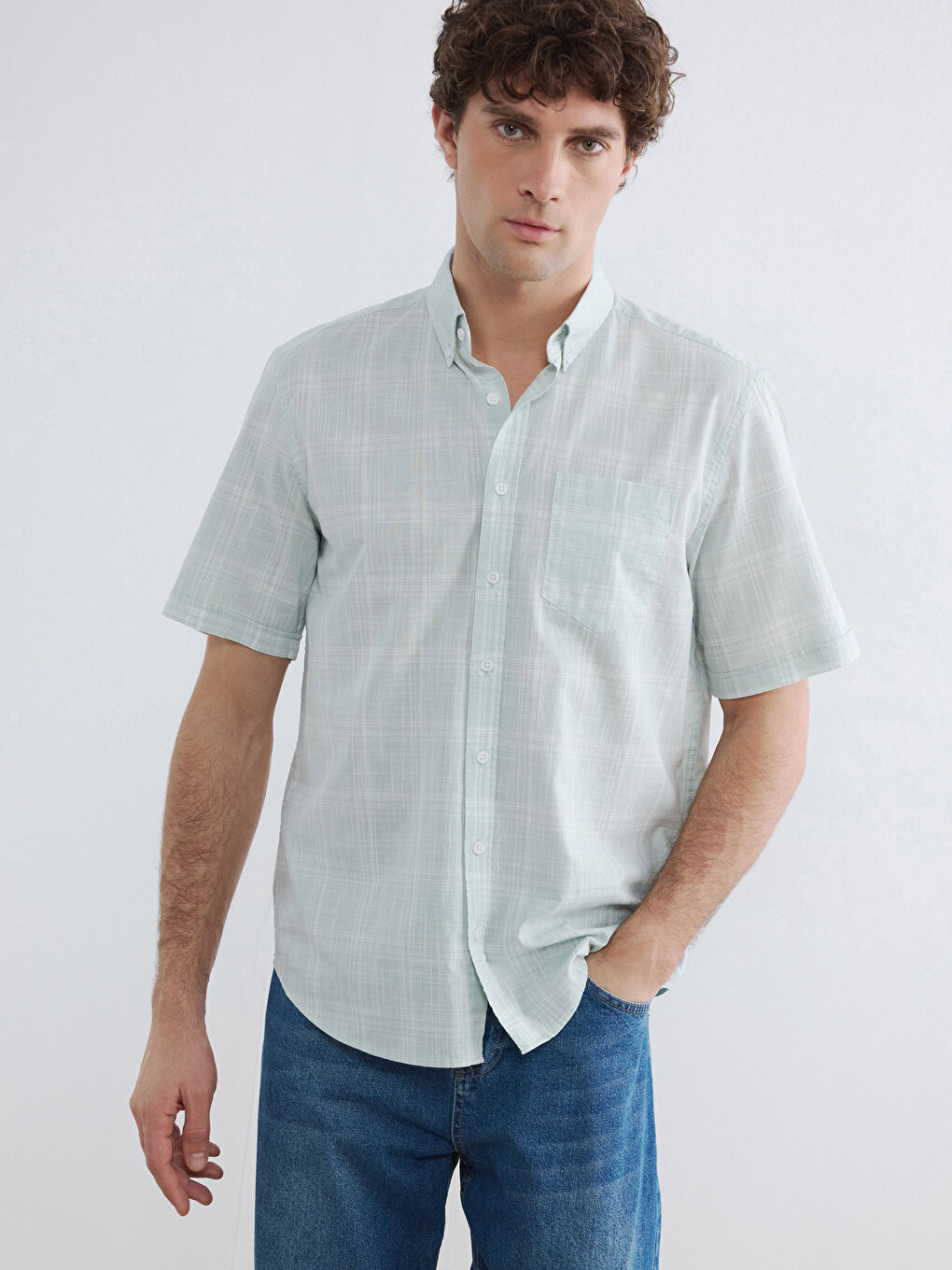 Regular Fit Plaid Poplin Men's Shirt