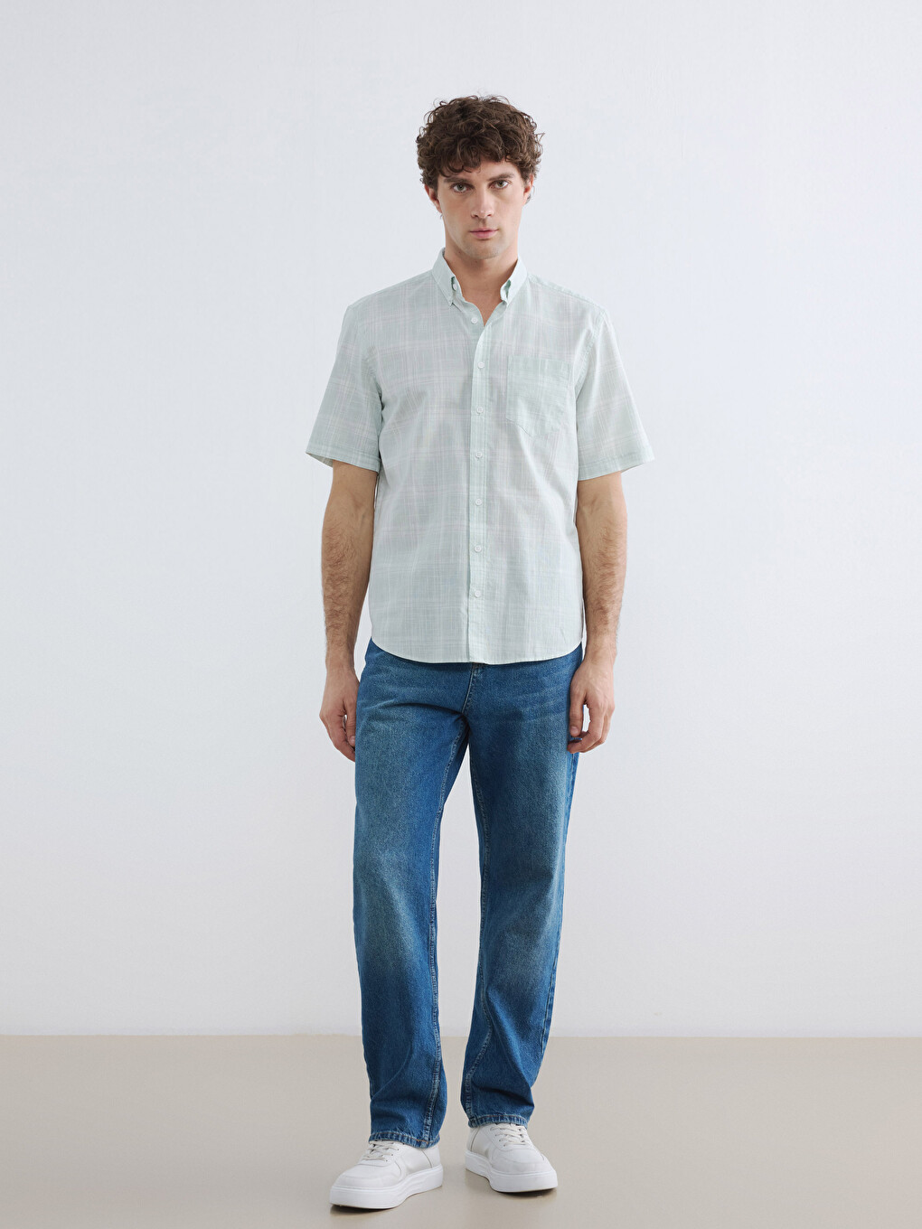 Regular Fit Plaid Poplin Men's Shirt-1
