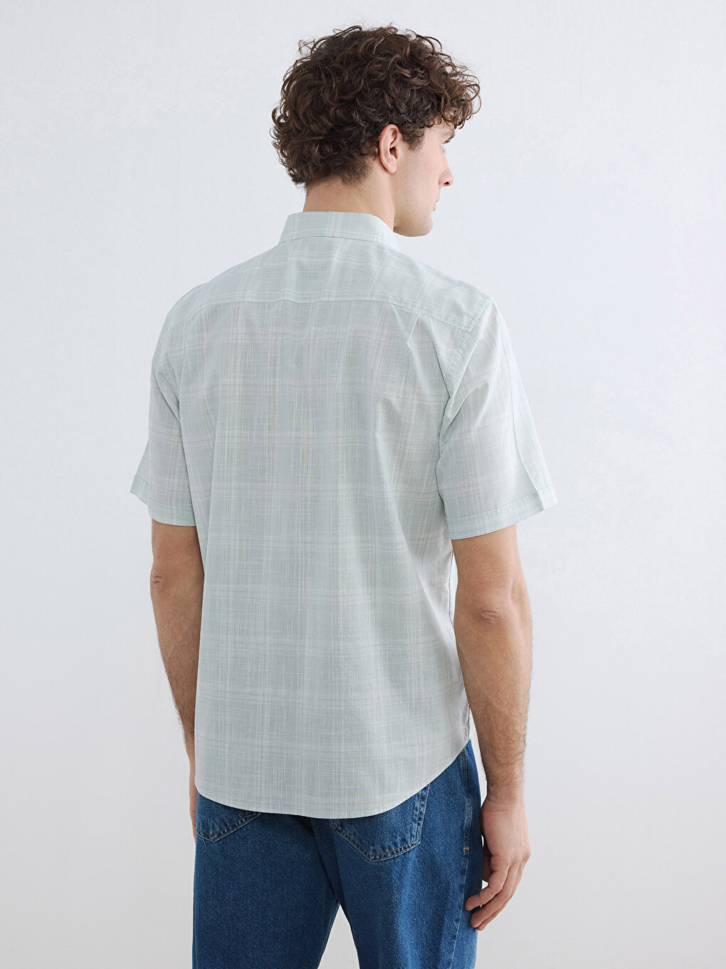 Regular Fit Plaid Poplin Men's Shirt-3