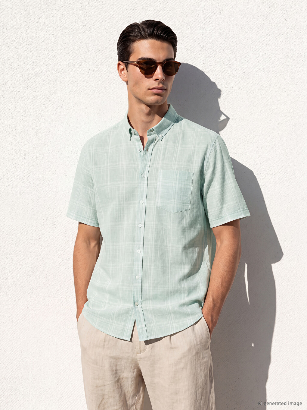 Regular Fit Plaid Poplin Men's Shirt-1