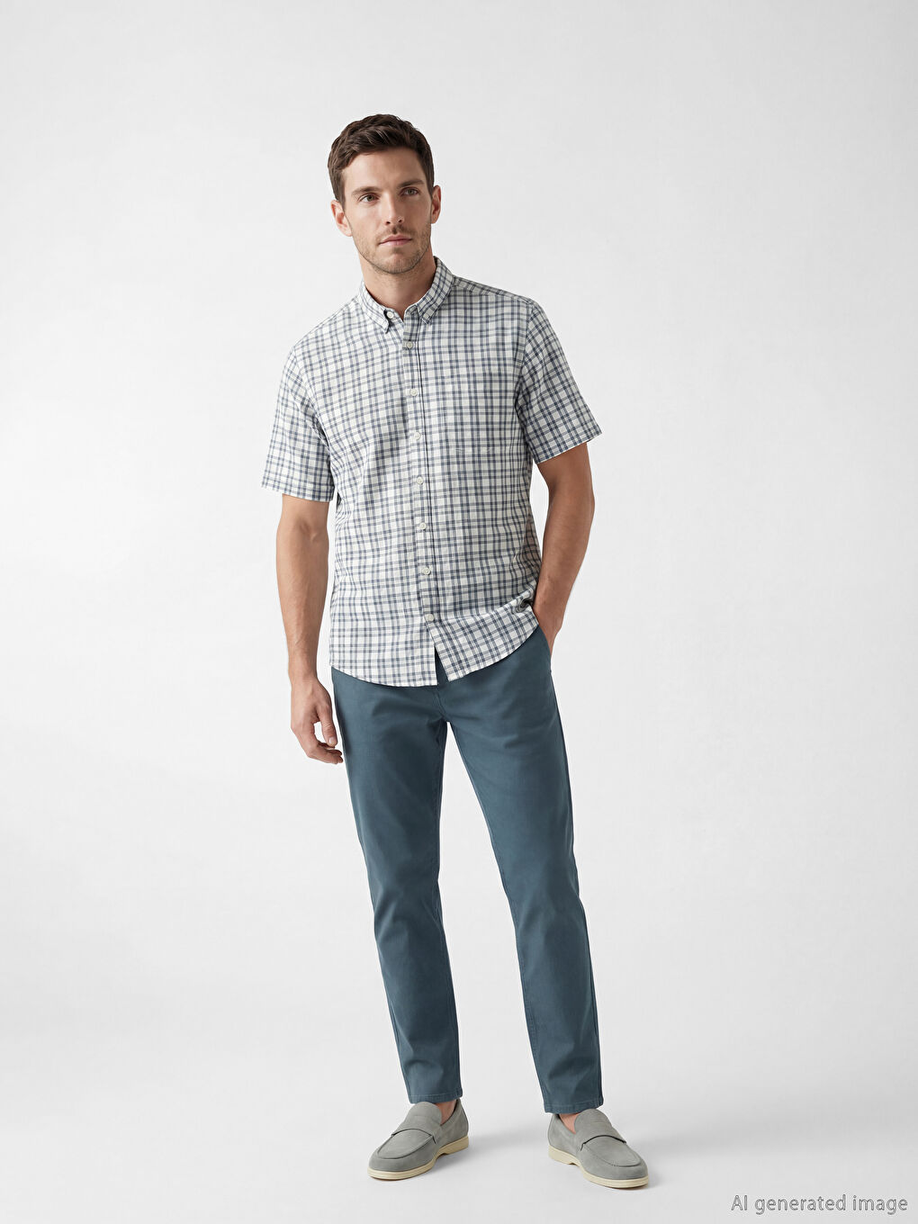 Yeşil Regular Fit Ekose Erkek Gömlek-1