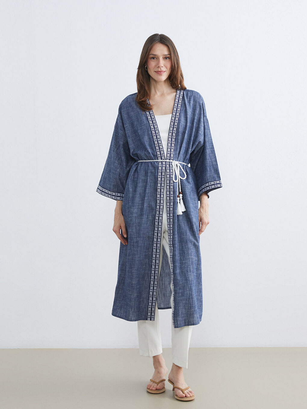 Shawl Collar Embroidered Woman Kimono