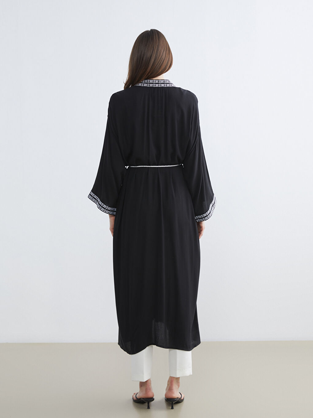 Shawl Collar Embroidered Woman Kimono-3