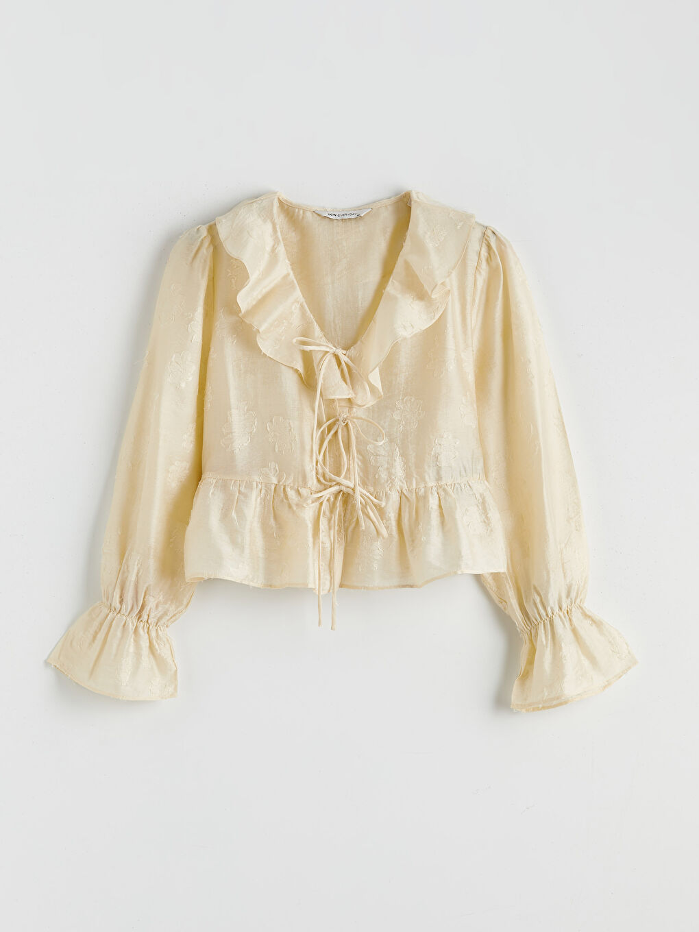 Bluză din Șifon cu Volănașe și Decolteu în V-4