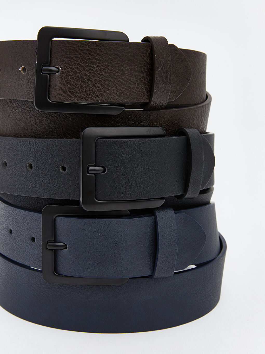 Siyah Deri Görünümlü Erkek Kemer 3'lü-6